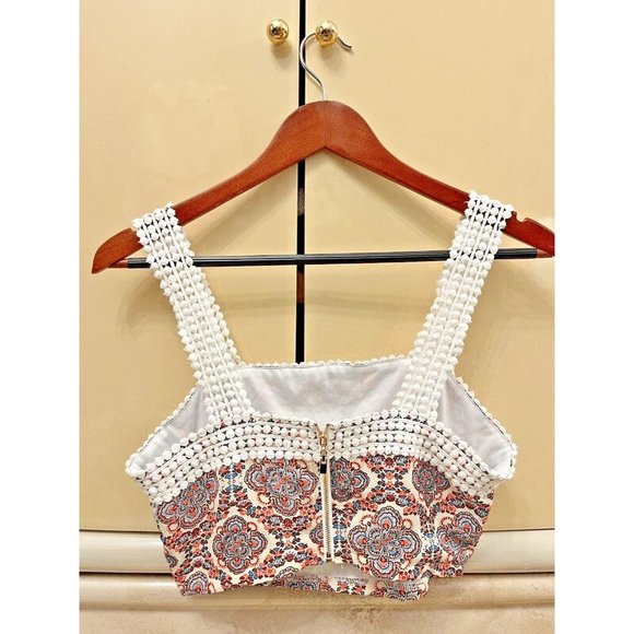 URBAN OUTFITTERS URMODA PAISLEY CROCHET CROP TOP BOHO FESTIVAL S - Picture 2 of 6